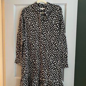 Ann Mashburn drop waist, ruffle hem black and white animal print dress